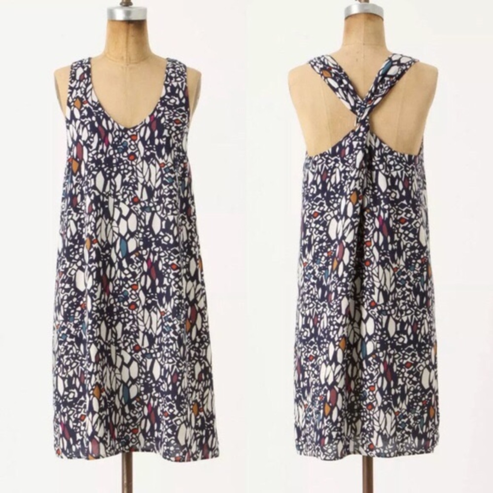 Anthropologie Navy and White Patterned Dress